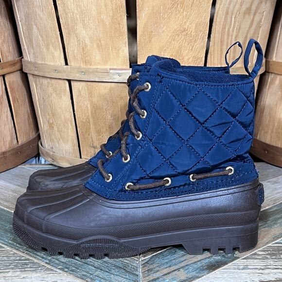 Sperry Gosling Quilted Navy Brown Lined Waterproof Duck Boots Womens Size 7 - Picture 2 of 11
